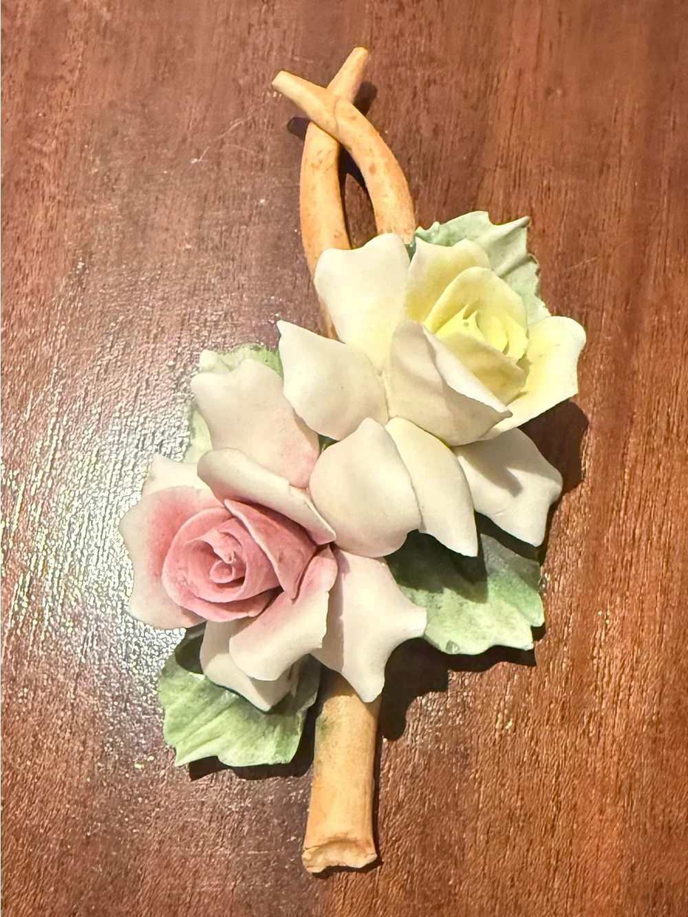 Vintage Capodimonte Porcelain Rose Figurine / Floral Sculpture